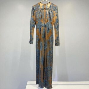 For Love And Lemons Blue and Tan Long Sleeve Dress